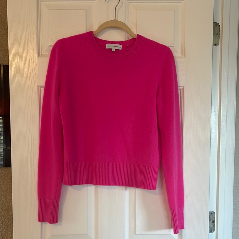 Warren + White Cashmere Vibrant Pink Crew Neck Sweater with Slim Fit